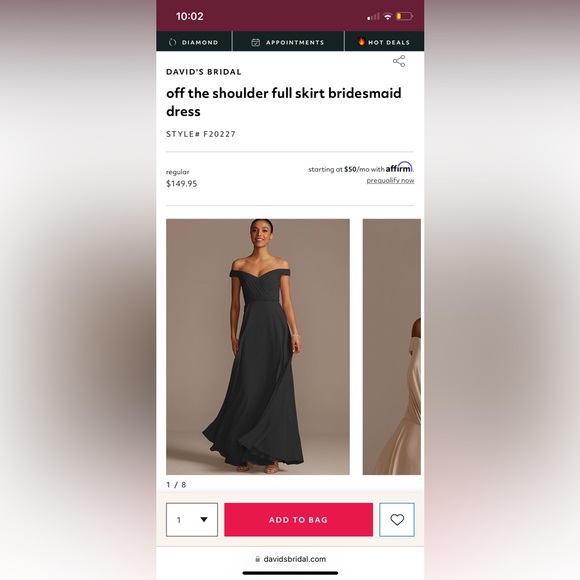 David’s Bridal black off the shoulder prom/formal dress - Picture 3 of 3